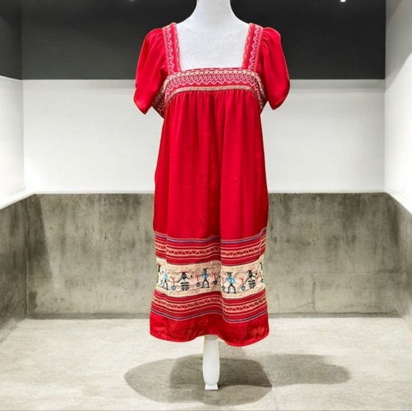MM Couture Embroidered Boho Dress in Red Size Medium - Picture 1 of 9